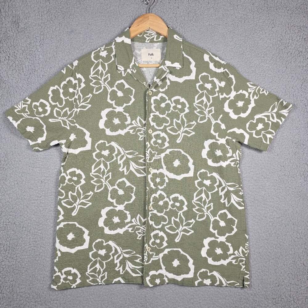 Folk Shirt Mens Size Medium Hawaiian Floral Camp Open Collar Airy Beach Summer